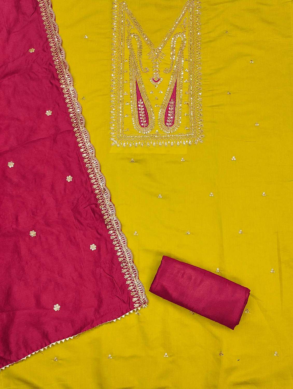 women solid with work embroidered unstitched suit set - 21987964 -  Standard Image - 3