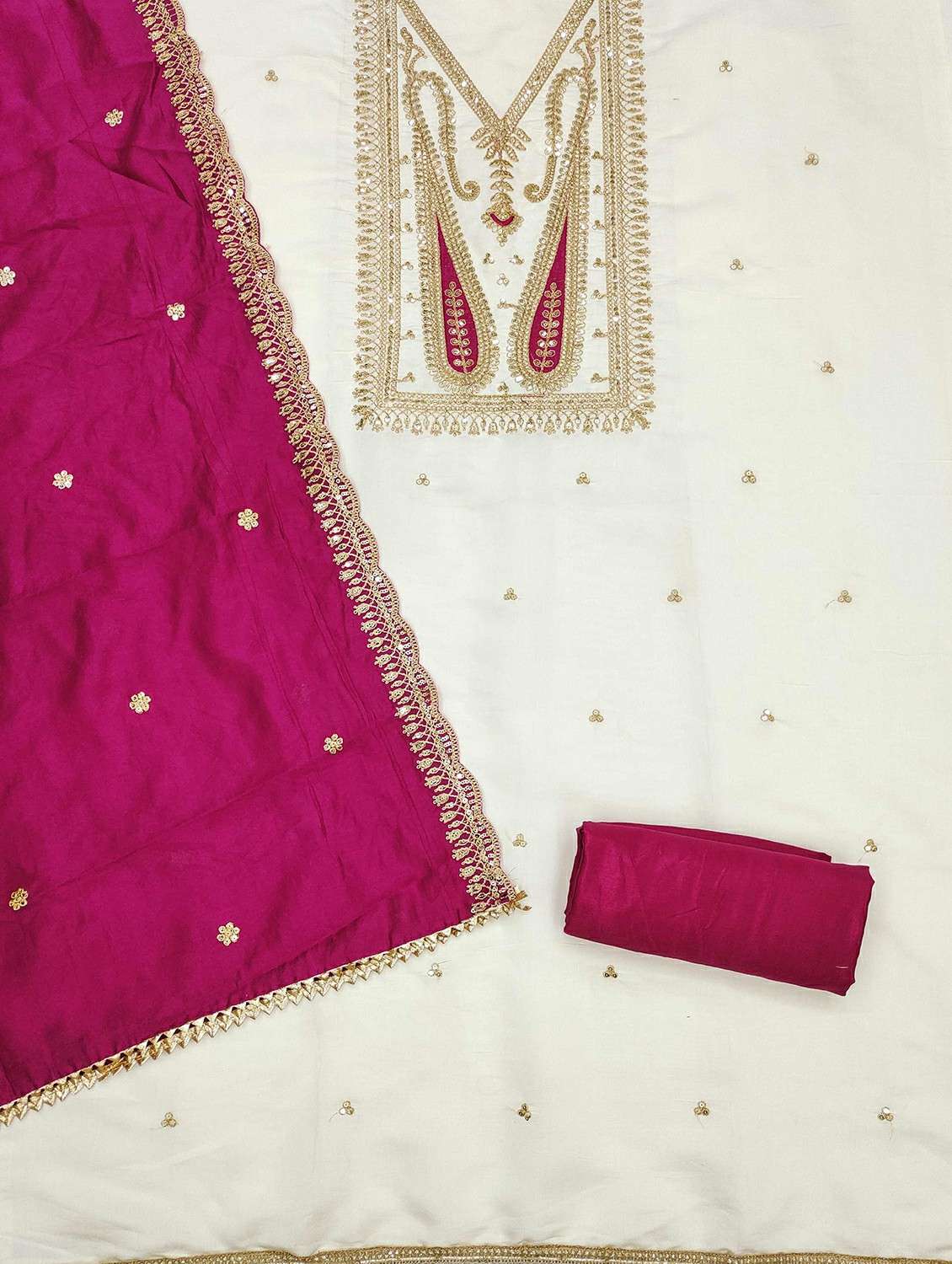 women solid with work embroidered unstitched suit set - 21987969 -  Standard Image - 3