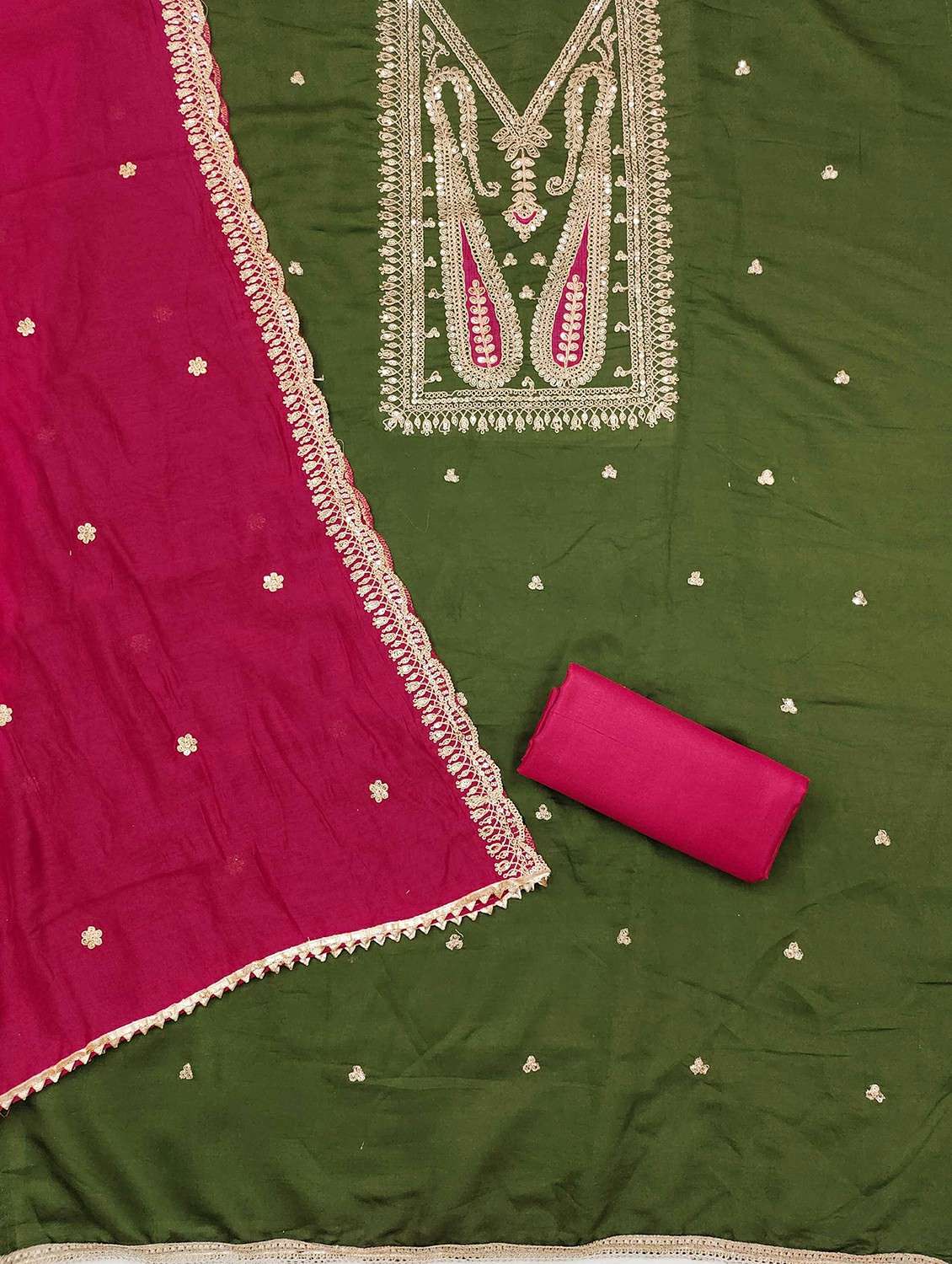 women solid with work embroidered unstitched suit set - 21987970 -  Standard Image - 3