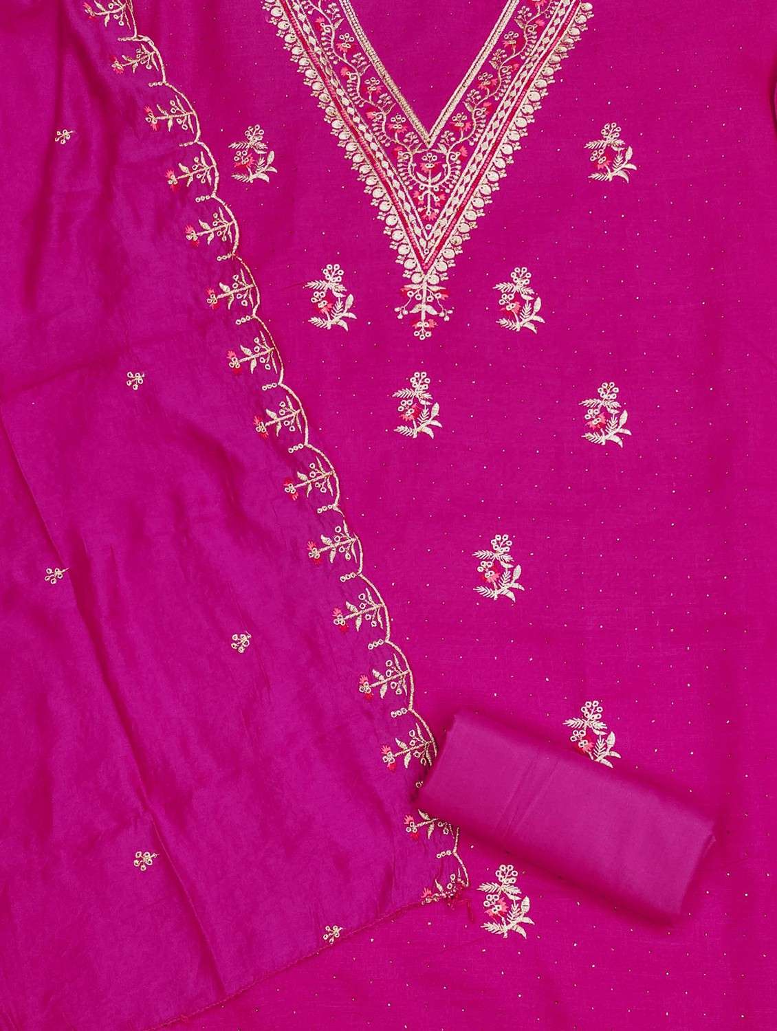 women solid with work embroidered unstitched suit set - 21987980 -  Standard Image - 3