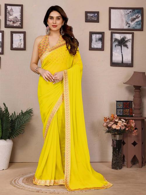 women solid with bordered saree with blouse - 21988137 - Standard Image - 0