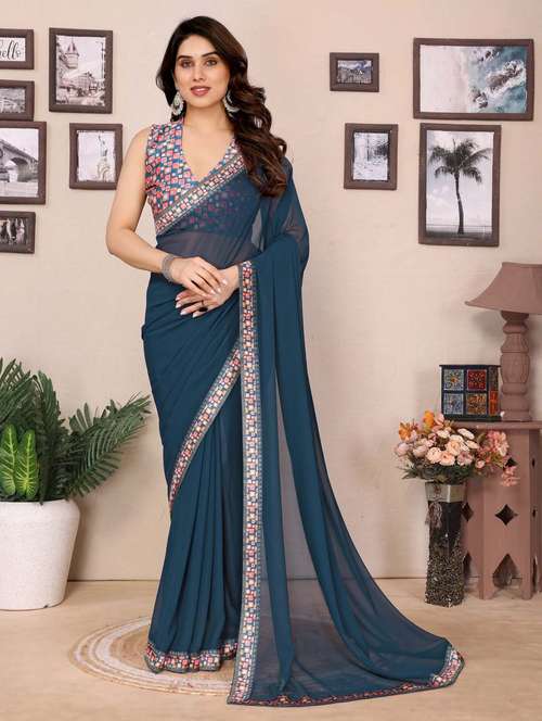 women solid with bordered saree with blouse - 21988138 - Standard Image - 0