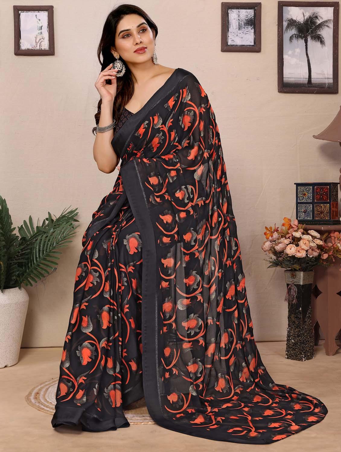 women printed casual wear saree with blouse - 21988139 - Standard Image - 3