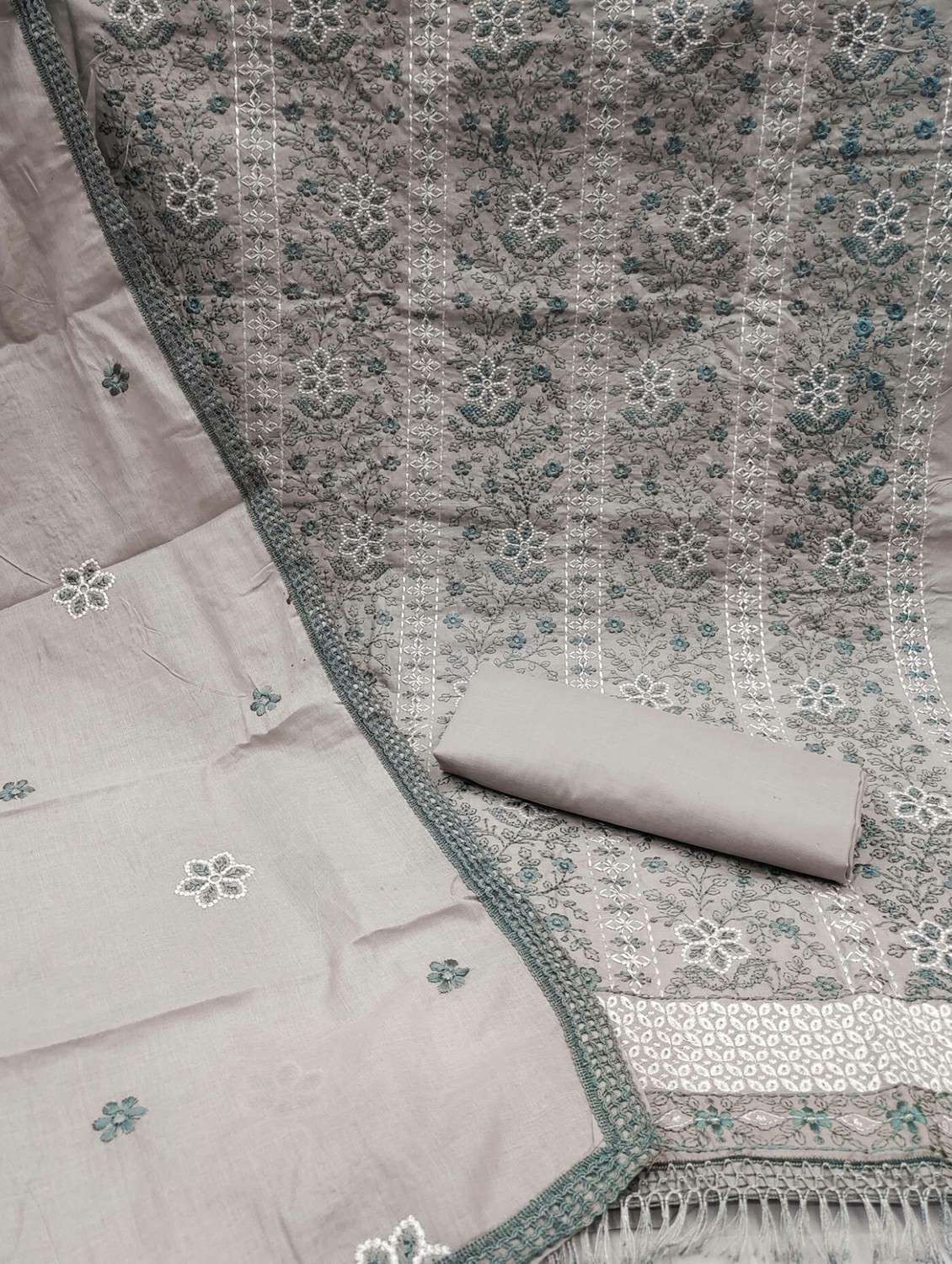 women solid with work embroidered unstitched suit set - 21988159 -  Standard Image - 3