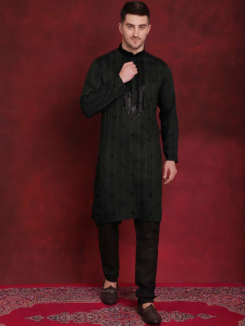 men embroidered mandarin neck kurta pyjama ethnic wear set - 21988180 -  Zoom Image - 0