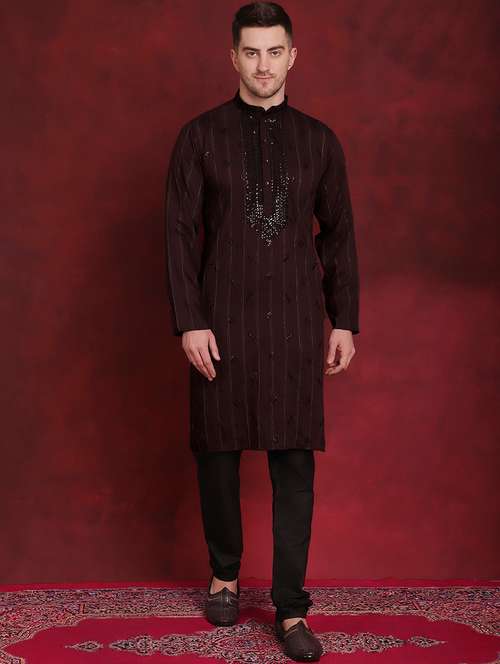 men embroidered mandarin neck kurta pyjama ethnic wear set - 21988182 -  Standard Image - 0