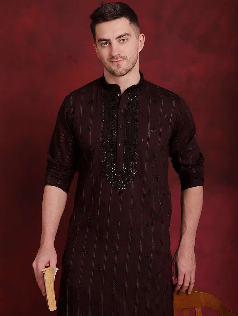 men embroidered mandarin neck kurta pyjama ethnic wear set - 21988182 -  Standard Image - 3