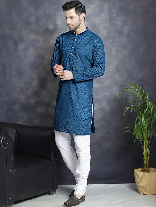 men embroidered mandarin neck kurta pyjama ethnic wear set - 21988183 -  Standard Image - 0