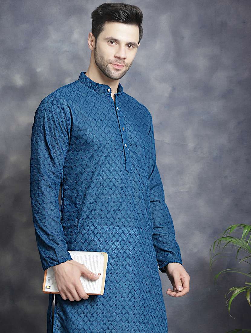 men embroidered mandarin neck kurta pyjama ethnic wear set - 21988183 -  Standard Image - 3