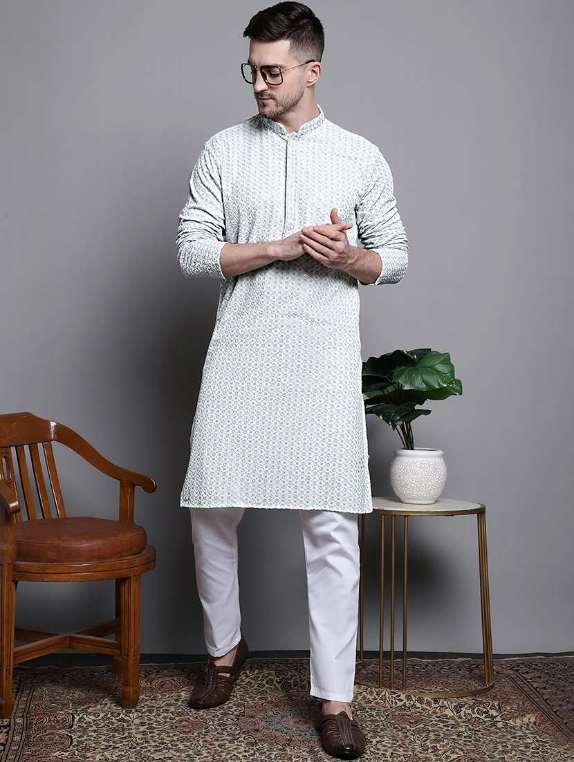 men embroidered mandarin neck kurta pyjama ethnic wear set - 21988184 -  Zoom Image - 0