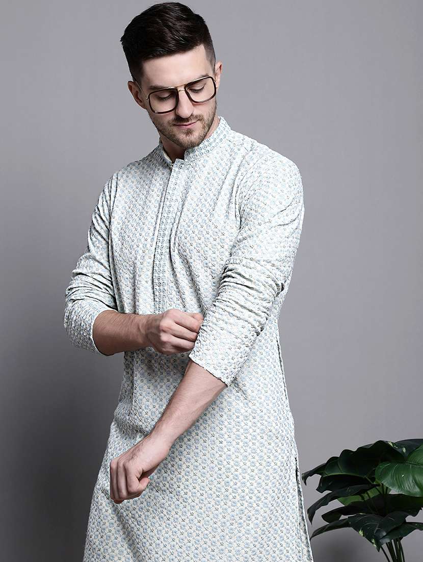 men embroidered mandarin neck kurta pyjama ethnic wear set - 21988184 -  Standard Image - 3