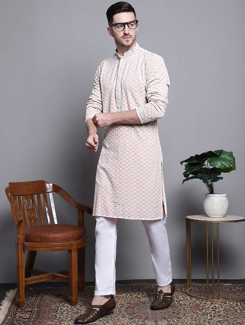 men embroidered mandarin neck kurta pyjama ethnic wear set - 21988186 -  Zoom Image - 0