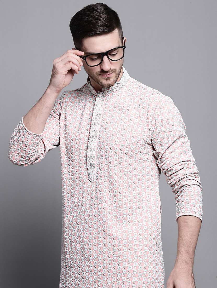 men embroidered mandarin neck kurta pyjama ethnic wear set - 21988186 -  Standard Image - 3