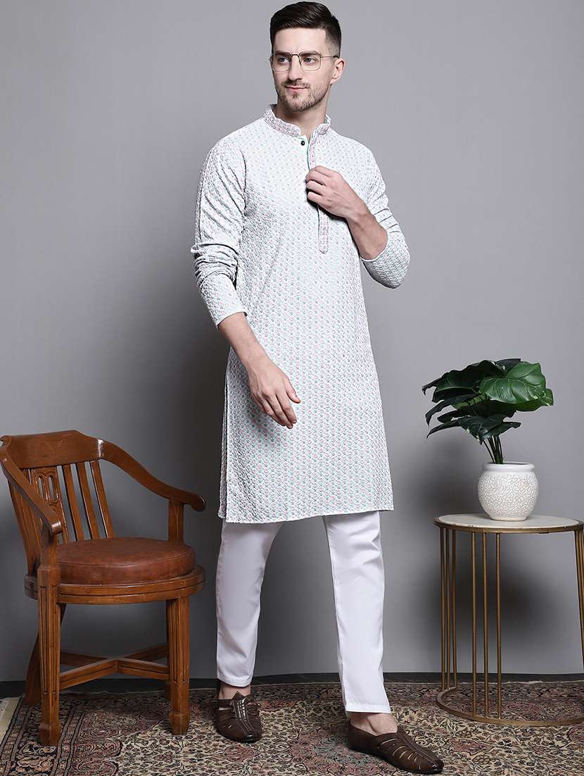 men embroidered mandarin neck kurta pyjama ethnic wear set - 21988187 -  Zoom Image - 0