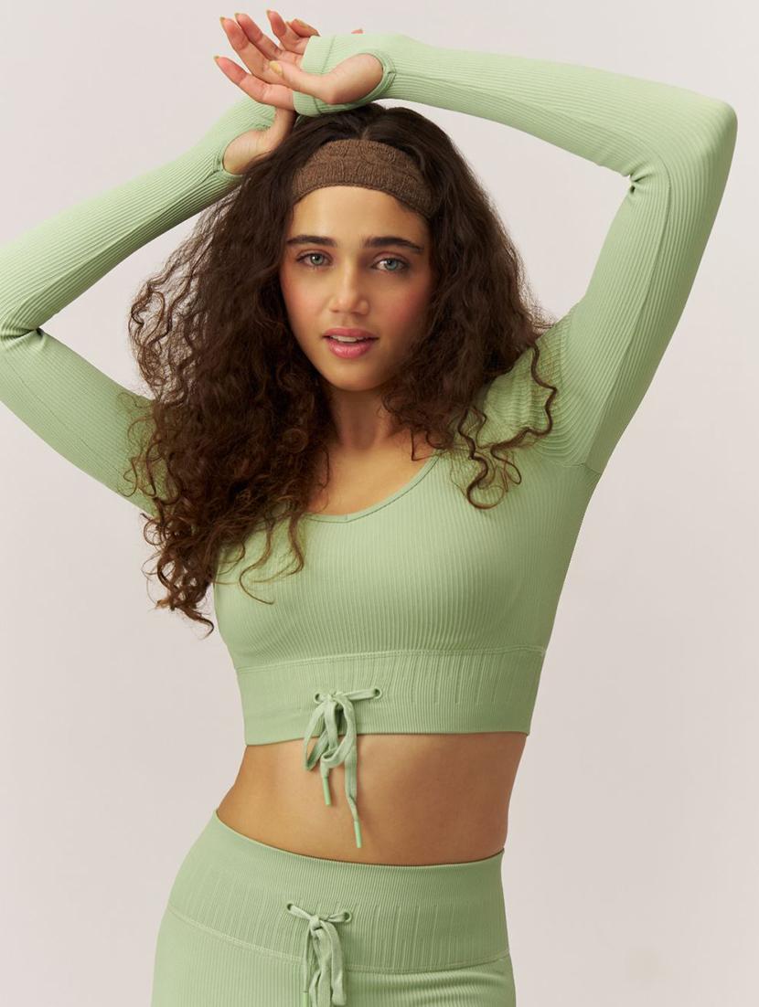 women solid long sleeve crop top - 21988236 - Zoom Image - 0