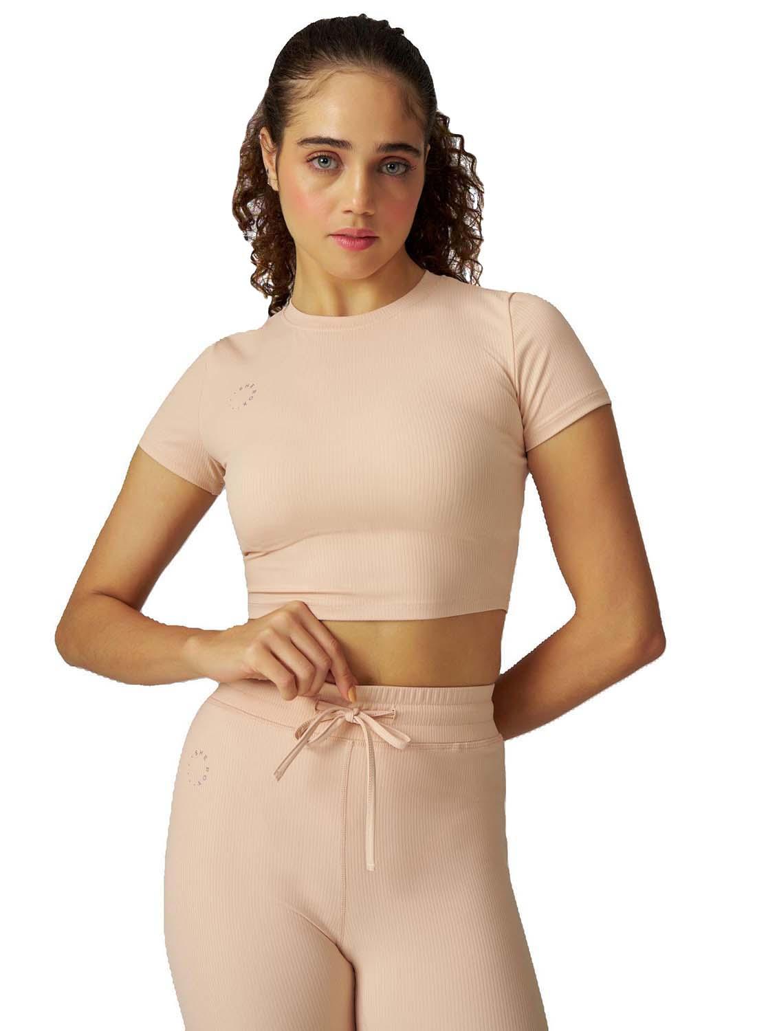 women pink solid short sleeve crop top - 21988237 -  Zoom Image - 0
