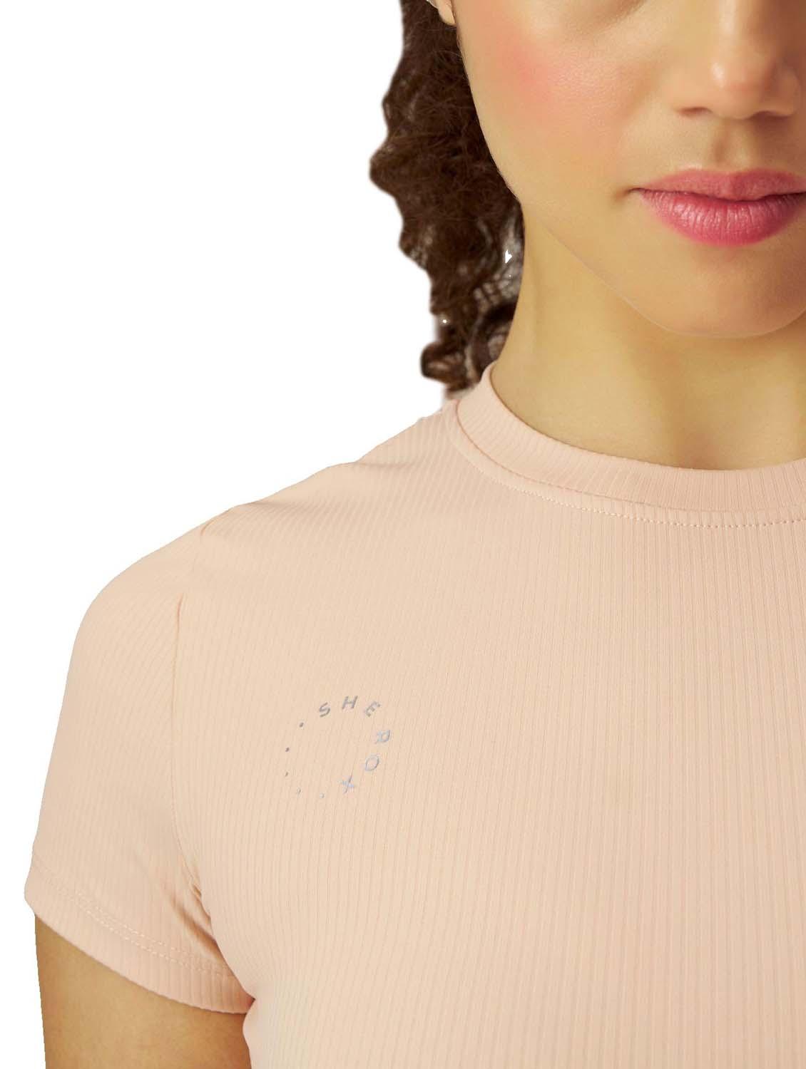 women pink solid short sleeve crop top - 21988237 - Standard Image - 3