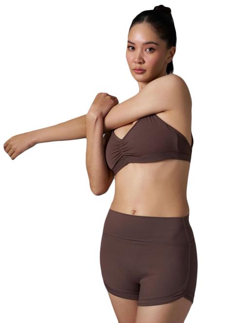 women brown solid halter neck sports bra - 21988251 - Standard Image - 0