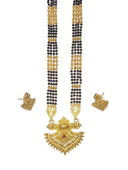women gold plated mangalsutra set with earrings - 21988255 -  Standard Image - 0