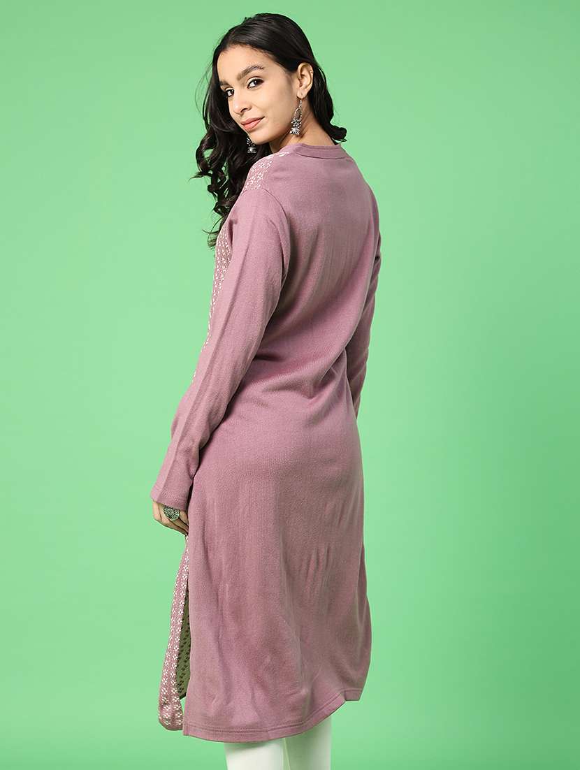 women self designed long sleeve woolen kurta - 21988302 -  Standard Image - 3