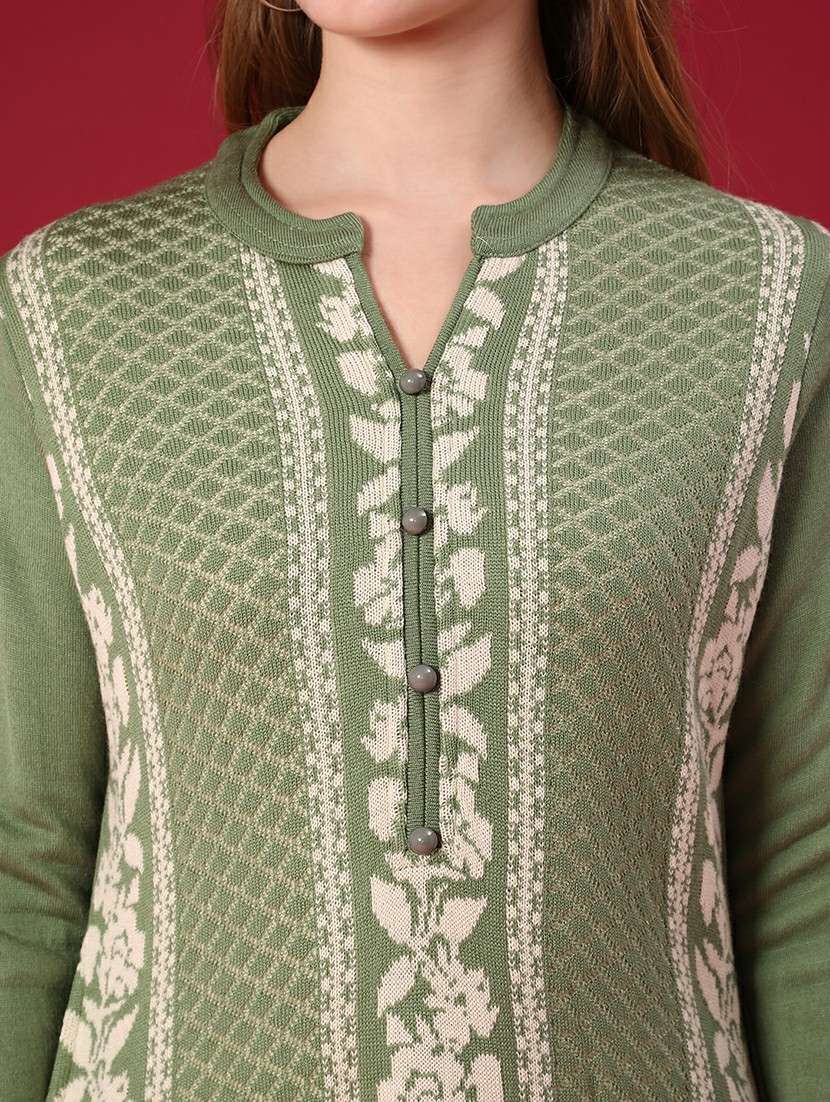 women self design long sleeve straight woolen kurta - 21988303 -  Standard Image - 5