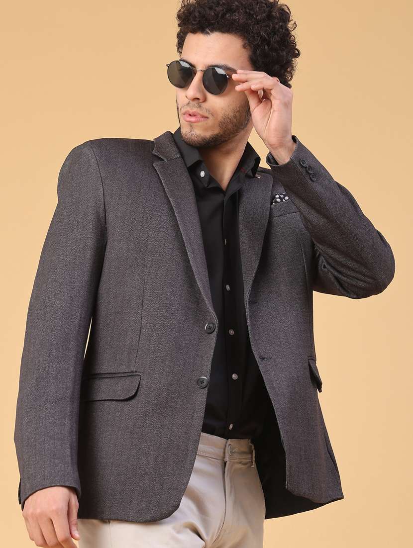 men self design lapel collar single breasted casual blazer