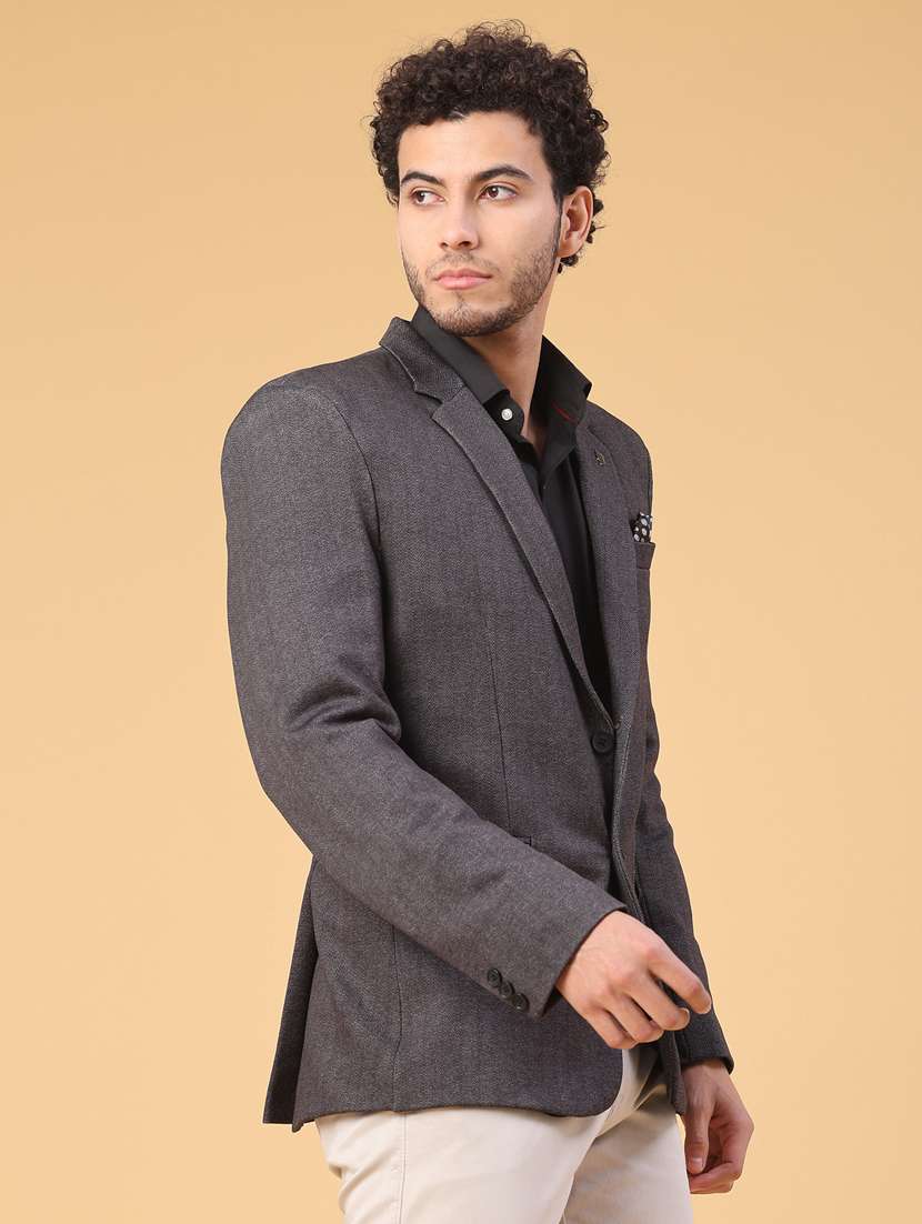 men self design lapel collar single breasted casual blazer - 21988349 -  Standard Image - 3