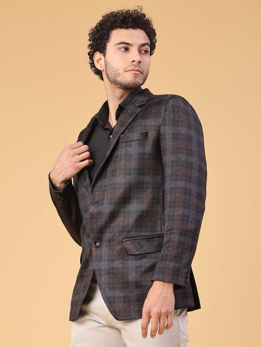 men checkered lapel collar single breasted casual blazer - 21988350 -  Standard Image - 3