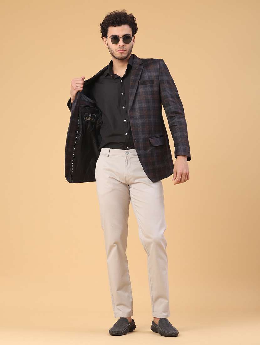 men checkered lapel collar single breasted casual blazer - 21988350 -  Standard Image - 5