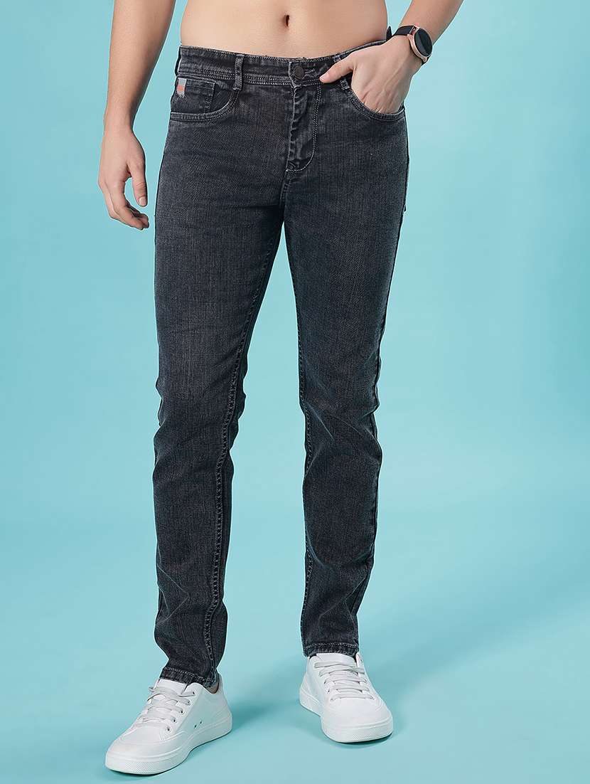 men washed mid rise full length jean