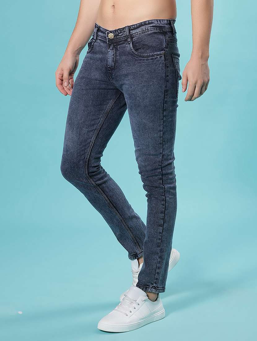 men washed mid rise full length jean