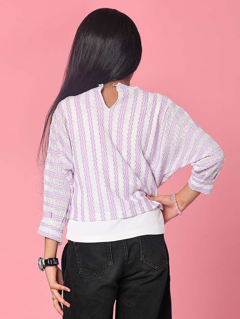 girls striped three quarter sleeve top - 21988499 -  Standard Image - 3