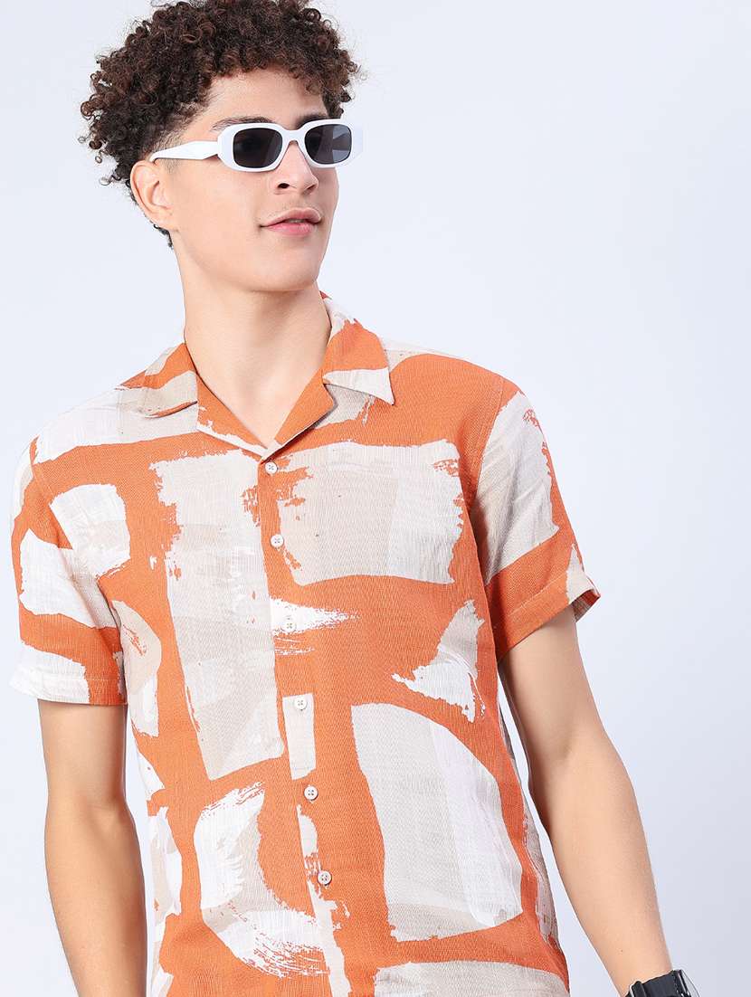 men printed short sleeve regular fit casual shirt