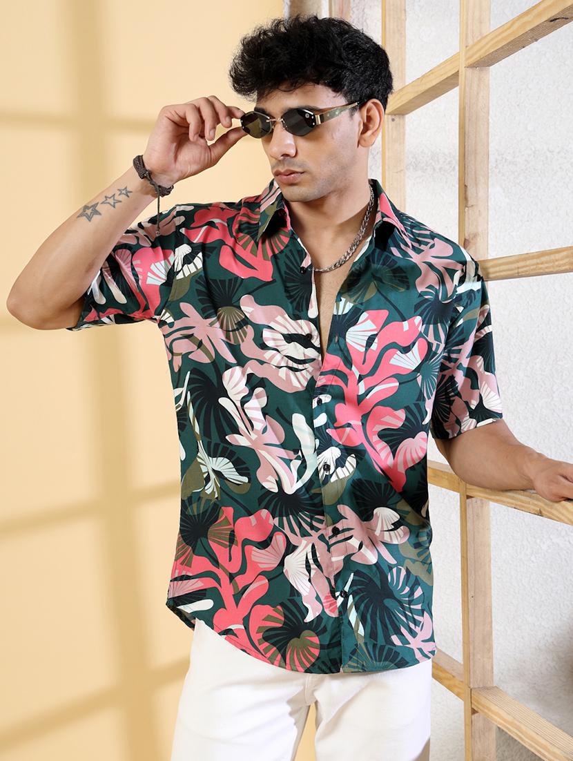 men printed short sleeve regular fit casual shirt