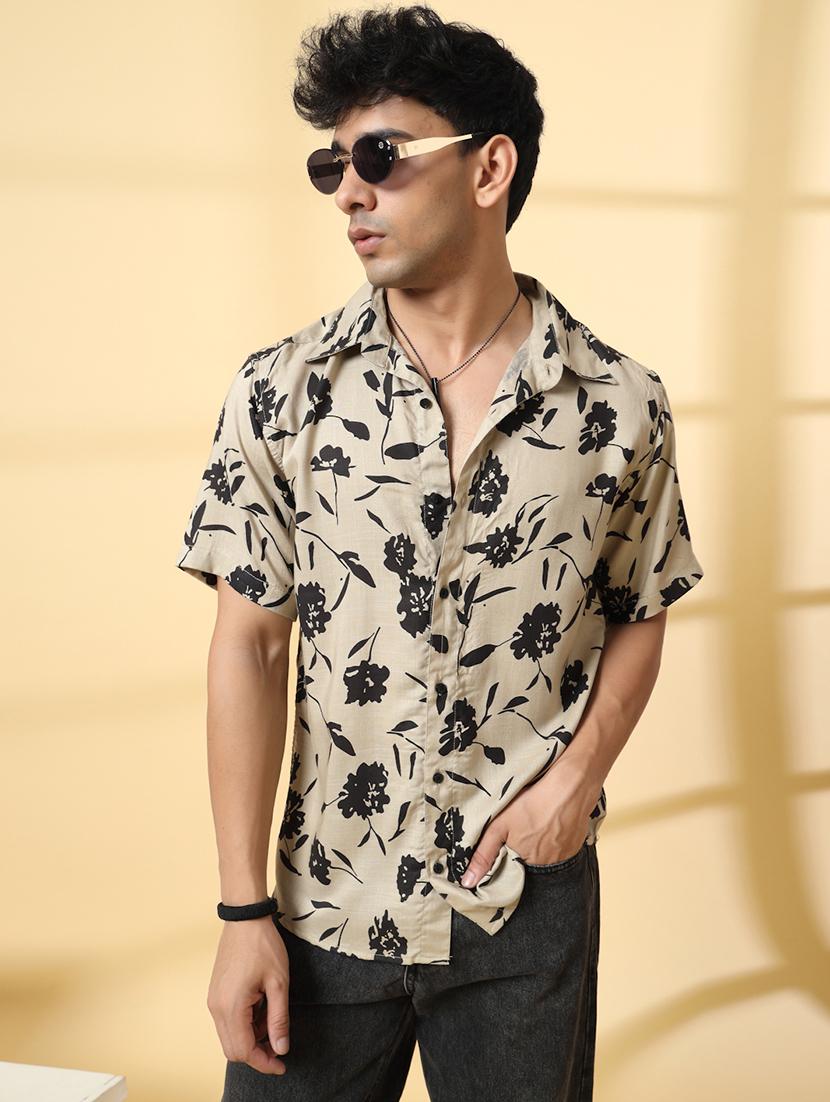men printed short sleeve regular fit casual shirt
