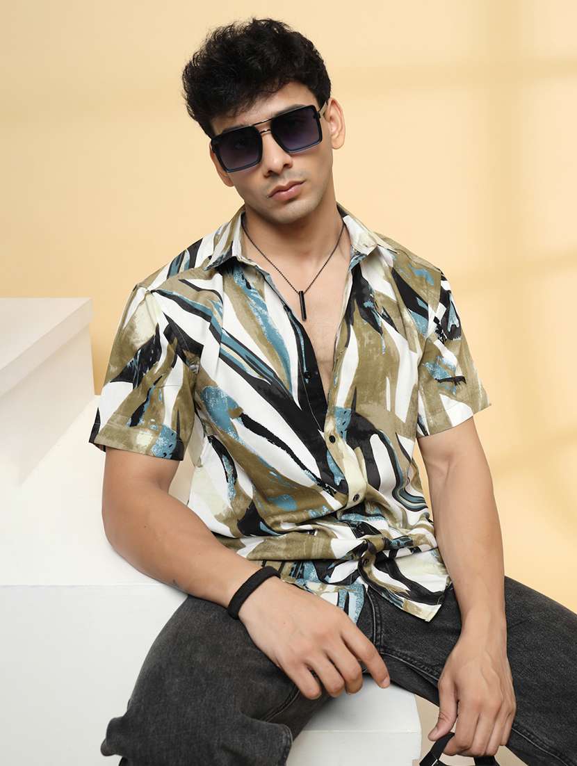 men printed short sleeve regular fit casual shirt