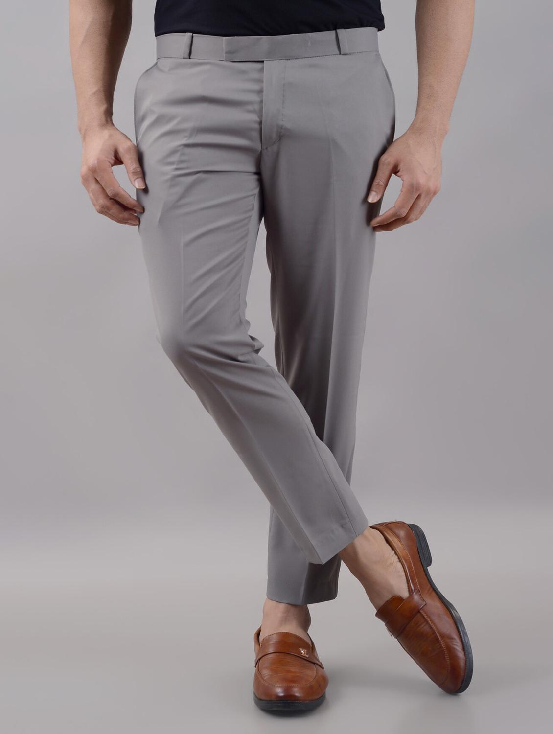 men solid mid rise flat front formal trouser