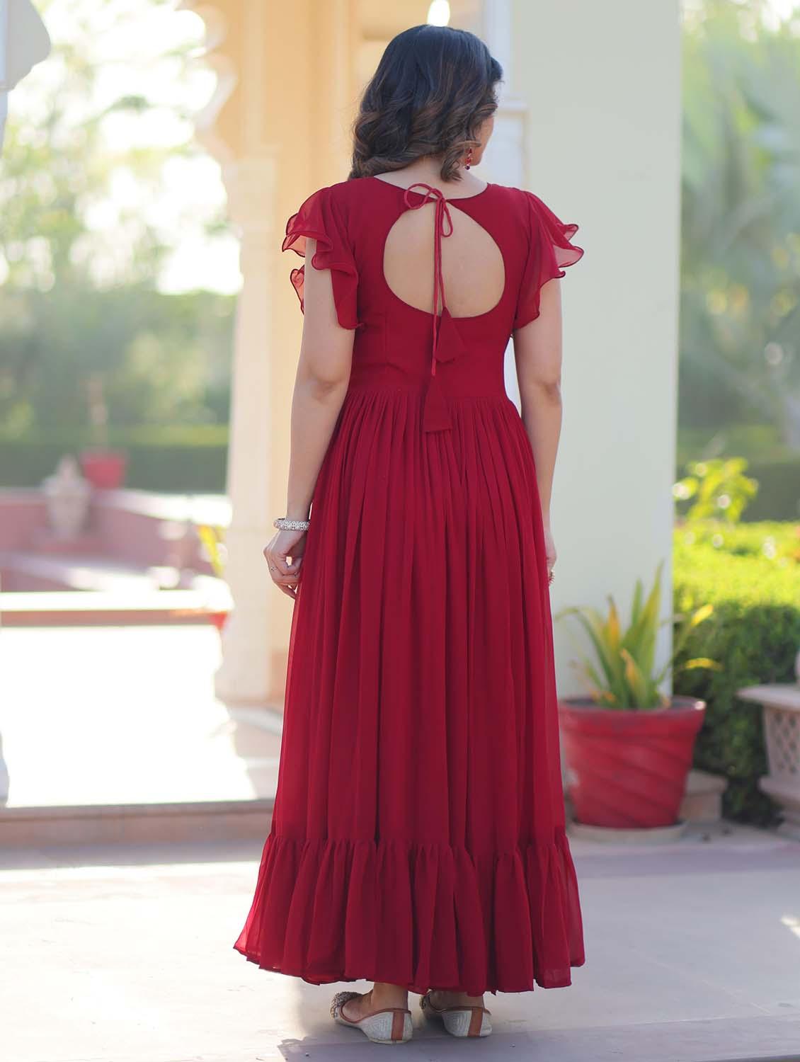 women solid with work round neck tiered dress - 21988802 - Standard Image - 3