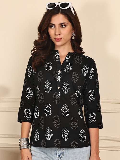 women printed three quarter sleeve straight kurti - 21988818 - Standard Image - 0
