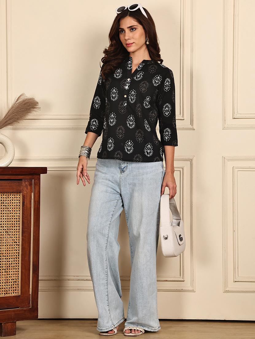 women printed three quarter sleeve straight kurti - 21988818 - Standard Image - 5