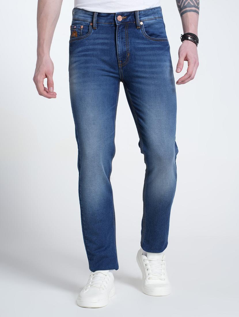 men washed mid rise full length jeans