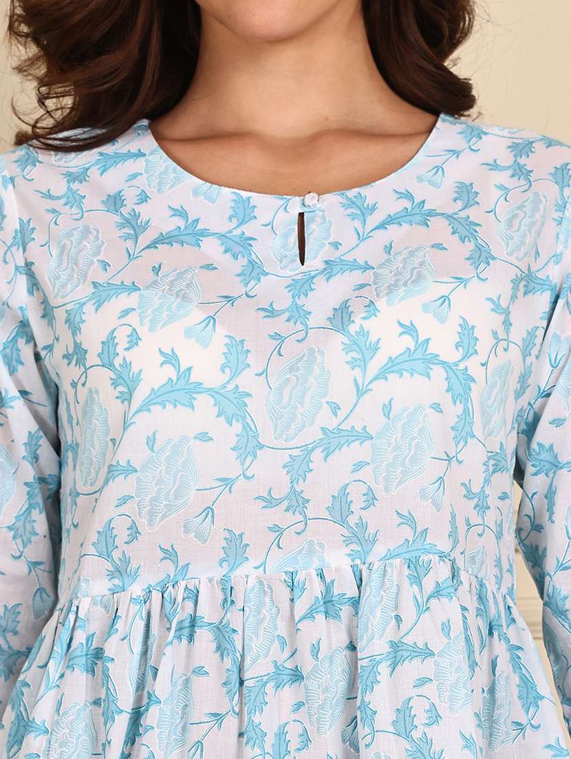 women floral printed three quarter sleeve a-line kurti - 21988866 -  Standard Image - 5