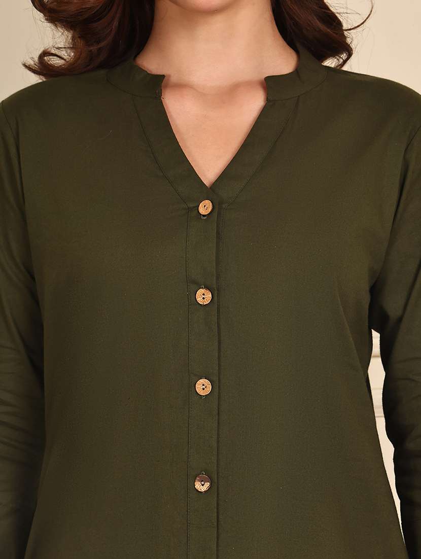 women solid roll up sleeve straight kurti - 21988868 - Standard Image - 5