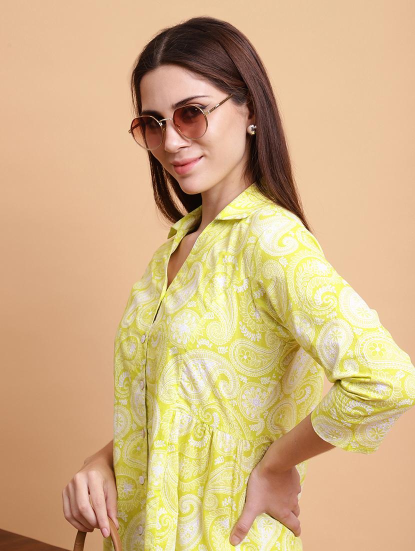 women paisley three quarter sleeve a-line ethnic top
