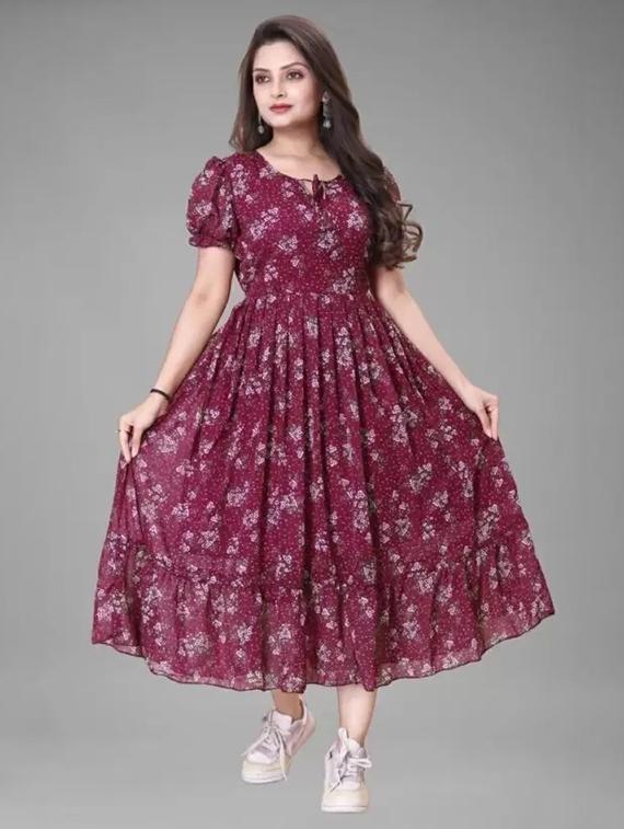 women floral print puff sleeve tiered maxi dress - 21988872 - Zoom Image - 0
