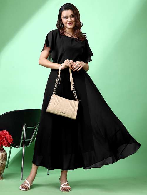 women solid flared sleeve fit & flare maxi dress - 21988879 -  Standard Image - 0