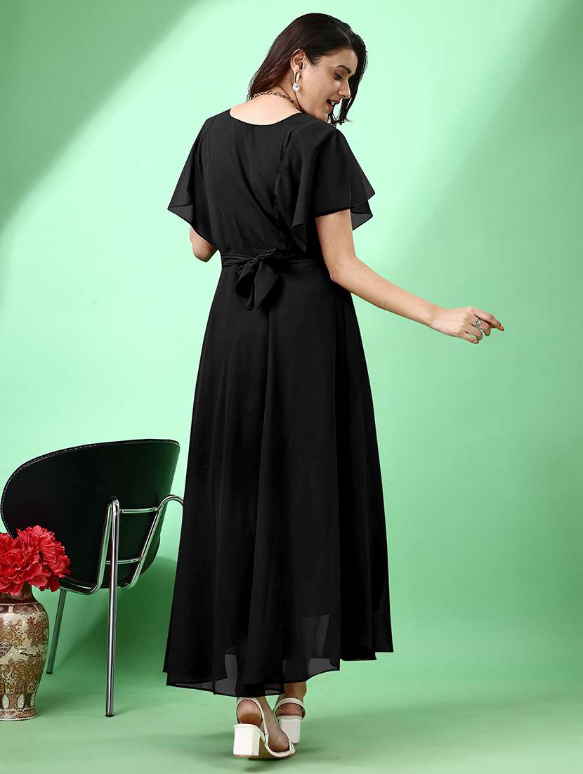 women solid flared sleeve fit & flare maxi dress - 21988879 - Standard Image - 3