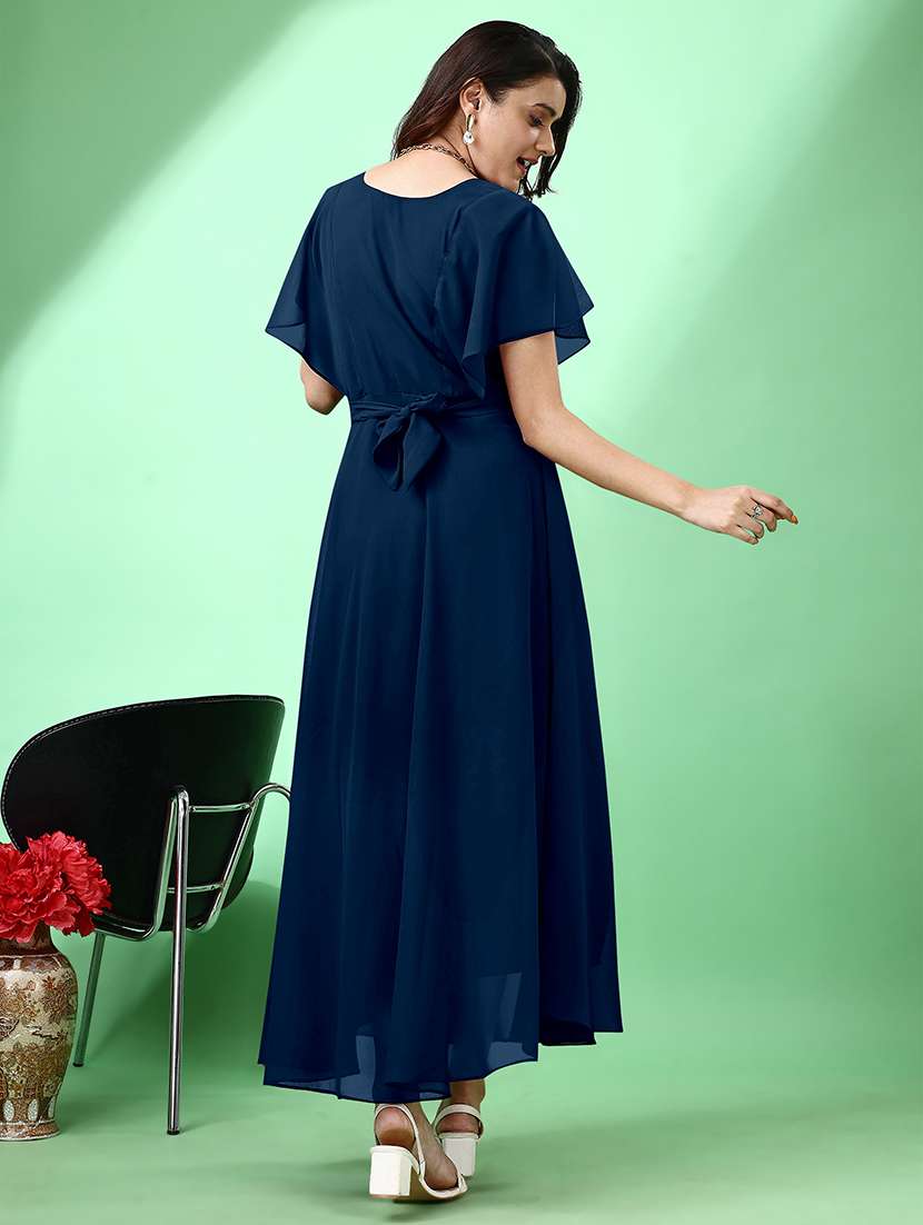 women solid flared sleeve fit & flare maxi dress - 21988880 -  Standard Image - 3