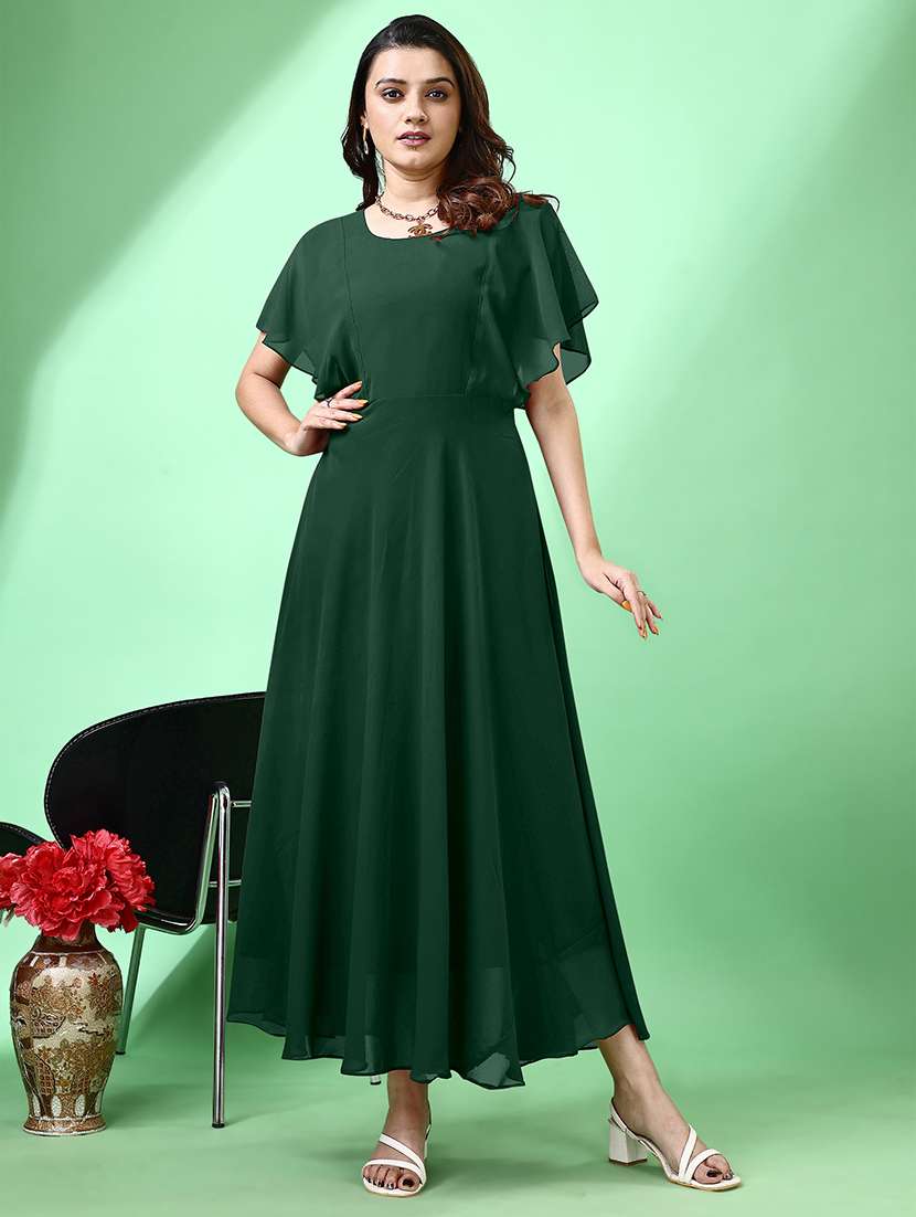bottle green western dress Bottle Green Sequin Western Dress With Cape Style Sleeves