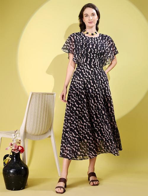 women printed flared sleeve fit & flare dress - 21988885 - Standard Image - 0